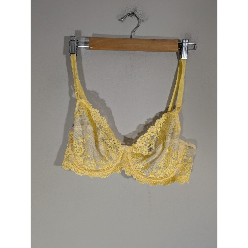 Wacoal Womens Bra Yellow Lace Sheer Sz 36C Underwire Unlined